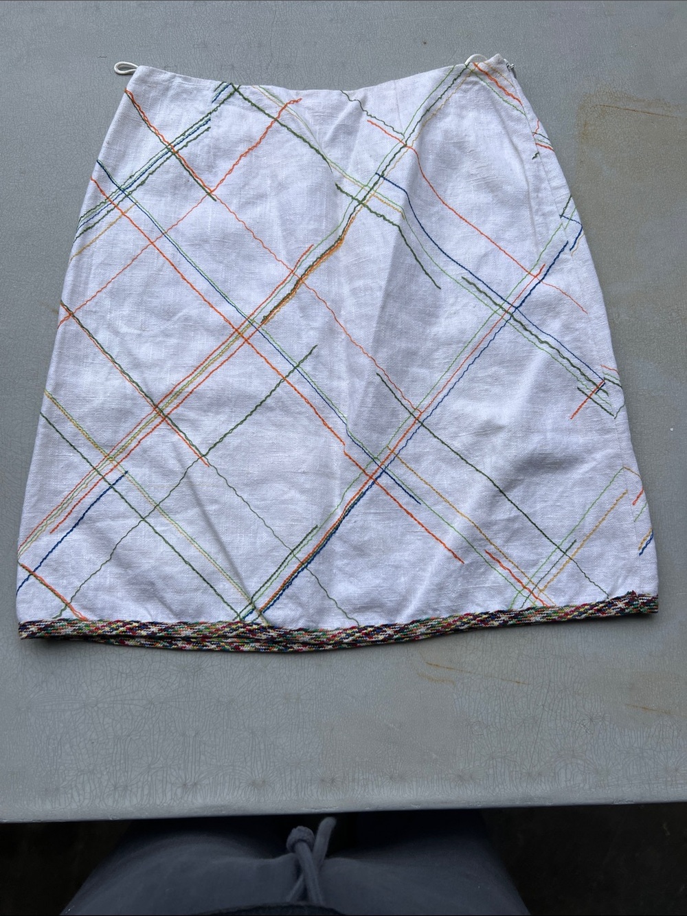 Cheap and Chic Vintage Moschino Linen Mini Skirt with Multicolor size 8